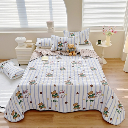 91家纺网 家纺一手货源 找家纺 舒居家纺 2024新款全棉纯棉夹棉床盖床单可配被套 小奶熊