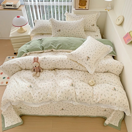 91家纺网 家纺一手货源 找家纺 羽爱家纺 2024新款A类双层纱棉花芯床盖套件 森林兔