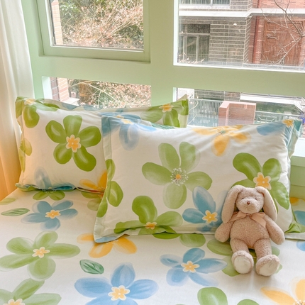 91家纺网 家纺一手货源 找家纺 （总）菲梵家纺 2025新款喷气小清新全棉印花单品枕套 