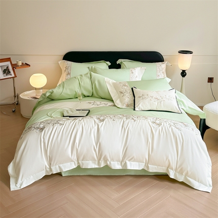 91家纺网 家纺一手货源 找家纺 （总）蓝米卡夫 2024新品A类100支全棉法式浪漫拼接高端刺绣款