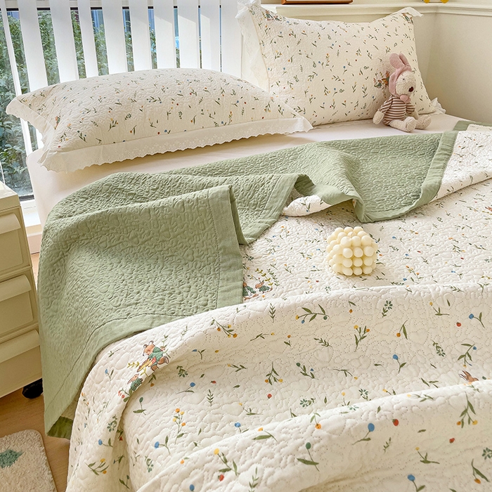 91家纺网 家纺一手货源 找家纺 羽爱家纺 2024新款A类双层纱棉花芯床盖套件 森林兔