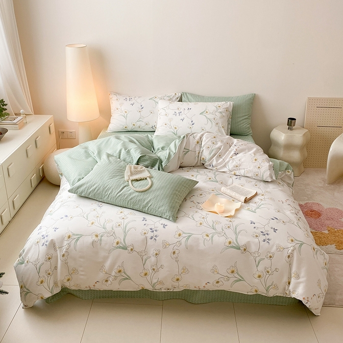 91家纺网 家纺一手货源 找家纺 宜家坊 2024新款全棉喷气13070小清新印花四件套-拍摄一 沁园春