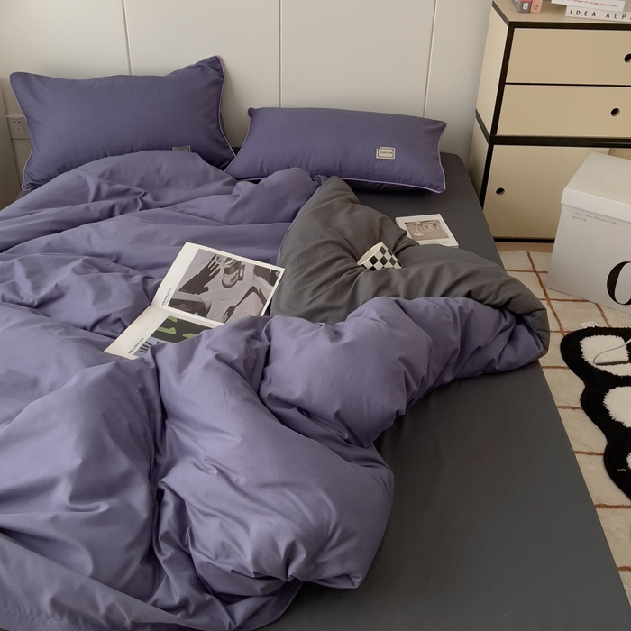 91家纺网 家纺一手货源 找家纺 蓝淋 2024新春款日式简约婴儿可以啃咬的超柔混搭水洗棉四件套 深色青+深灰