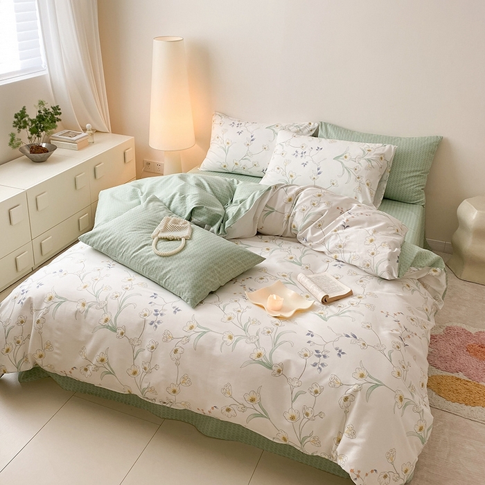 91家纺网 家纺一手货源 找家纺 宜家坊 2024新款全棉喷气13070小清新印花四件套-拍摄一 沁园春