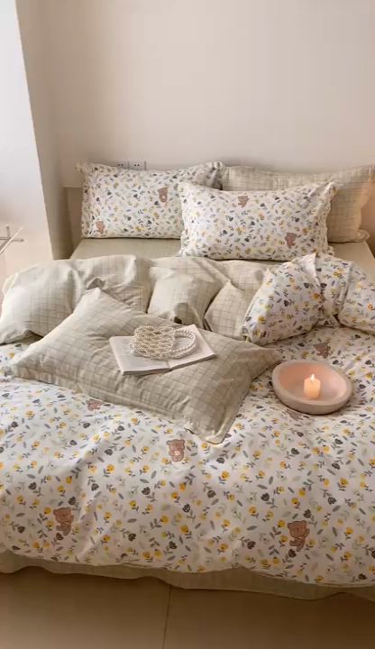 91家纺网 家纺一手货源 找家纺 宜家坊 2024新款全棉喷气13070小清新印花四件套-拍摄一 朵朵熊