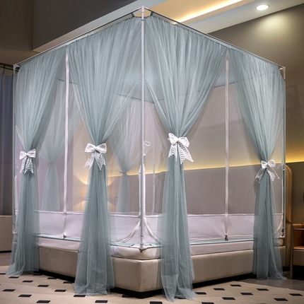 91家纺网 家纺一手货源 找家纺 （总）夏彩 2024新款88586双层带防尘顶床笠式带加固绑带坐床拉链蚊帐