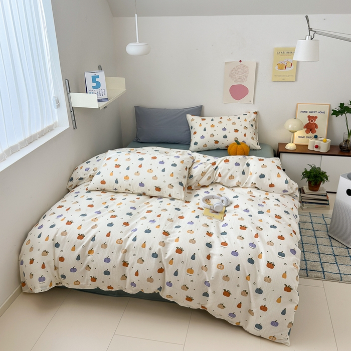 91家纺网 家纺一手货源 找家纺 优彩 2025新款全棉双层纱四件套 南瓜派