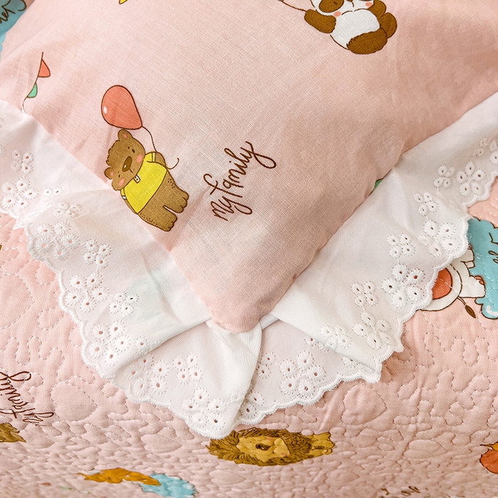 91家纺网 家纺一手货源 找家纺 羽爱家纺 2024新款A类双层纱棉花芯床盖套件 动物园