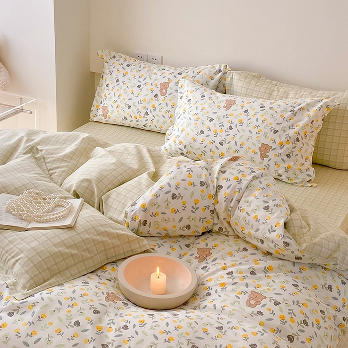 91家纺网 家纺一手货源 找家纺 宜家坊 2024新款全棉喷气13070小清新印花四件套-拍摄一 朵朵熊