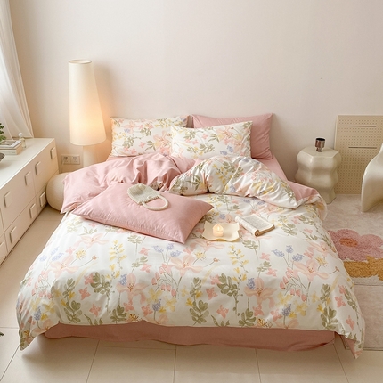 91家纺网 家纺一手货源 找家纺 （总）宜家坊 2024新款全棉喷气13070小清新印花四件套-拍摄一