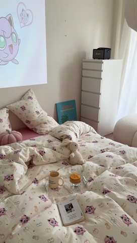 91家纺网 家纺一手货源 找家纺 时年 2024新款全棉双层纱四件套-宝可梦系列 小胖丁