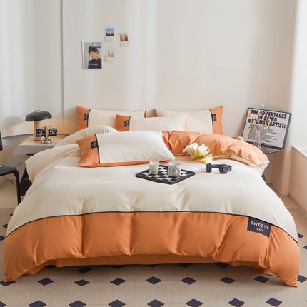 91家纺网 家纺一手货源 找家纺 （总）麦空 2025新款亲肤磨毛水洗棉刺绣四件套-曲奇