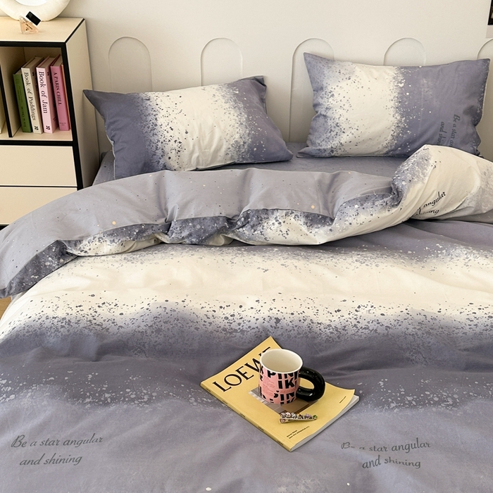 91家纺网 家纺一手货源 找家纺 昔可家纺 2024新款全棉印花星河渐变系列四件套 蓝灰星河