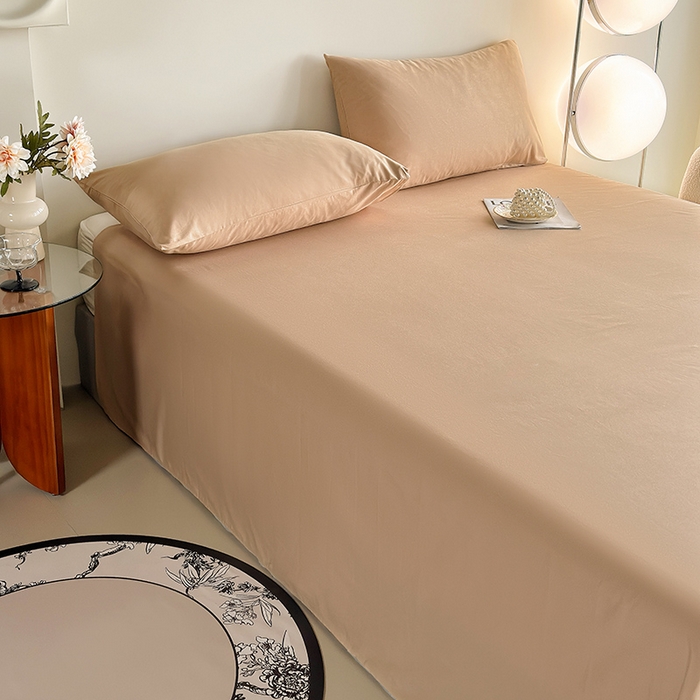 91家纺网 家纺一手货源 找家纺 寝柔家纺 2024新款40S全棉斜纹13372纯棉纯色套件单品-单床单  （风格一） 卡其