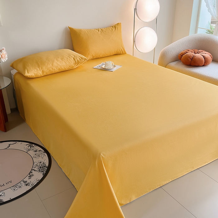 91家纺网 家纺一手货源 找家纺 寝柔家纺 2024新款40S全棉斜纹13372纯棉纯色套件单品-单床单  （风格一） 暖黄