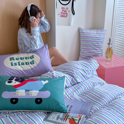 圆岛家纺 2024新款春夏40支趣味全棉数码印花四件套 滑板狗