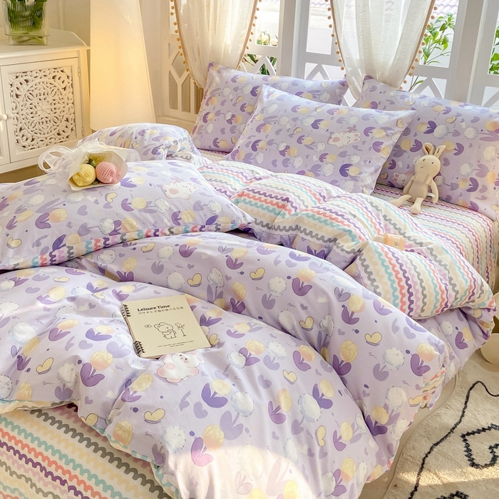 91家纺网 家纺一手货源 找家纺 宜家坊 2024新款全棉13070小清新印花四件套-拍摄二 兔个可爱