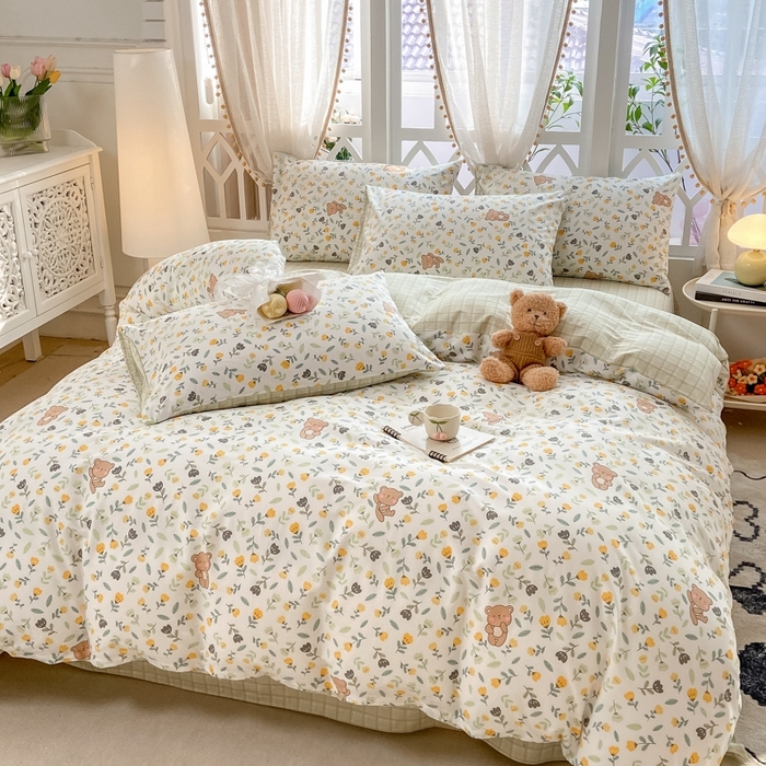 91家纺网 家纺一手货源 找家纺 （总）宜家坊 2024新款全棉喷气13070小清新印花四件套-拍摄二