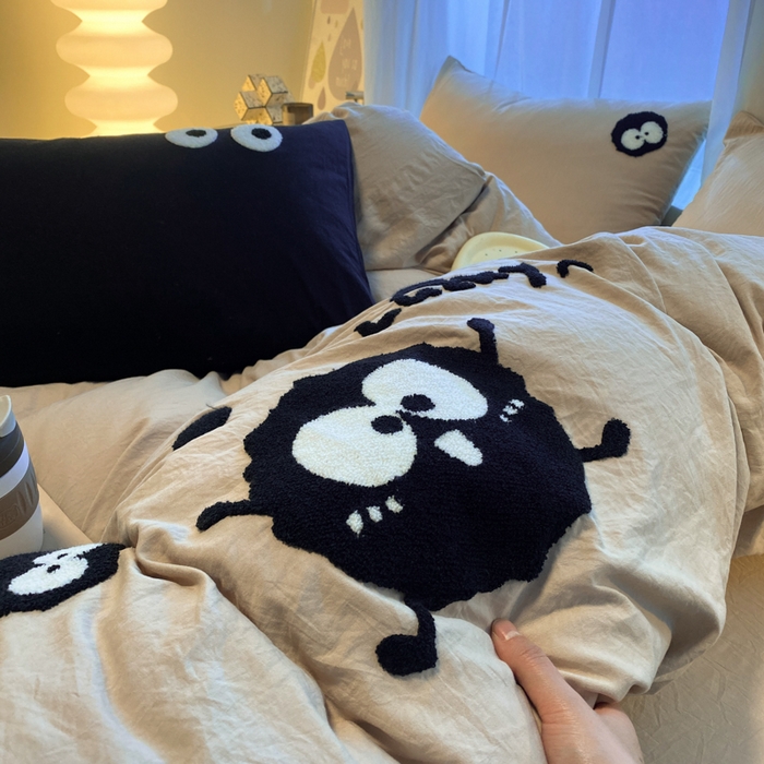 91家纺网 家纺一手货源 找家纺 葡萄家 2024新款超柔水洗棉毛巾绣四件套 毛巾绣水洗棉-奶茶煤球