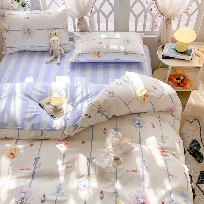 91家纺网 家纺一手货源 找家纺 宜家坊 2024新款全棉喷气13070小清新印花四件套-拍摄二 熊美眉