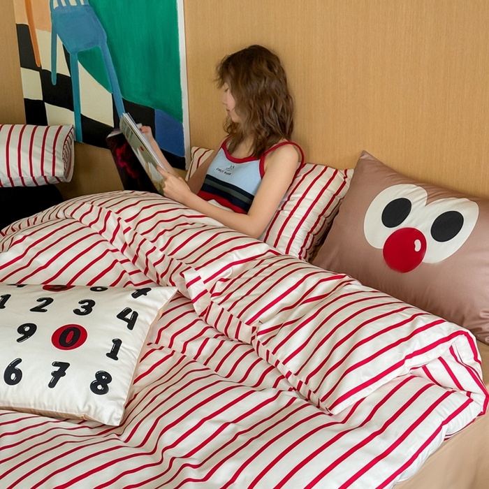 91家纺网 家纺一手货源 找家纺 圆岛家纺 2024新款春夏40支趣味全棉数码印花四件套 大眼豆