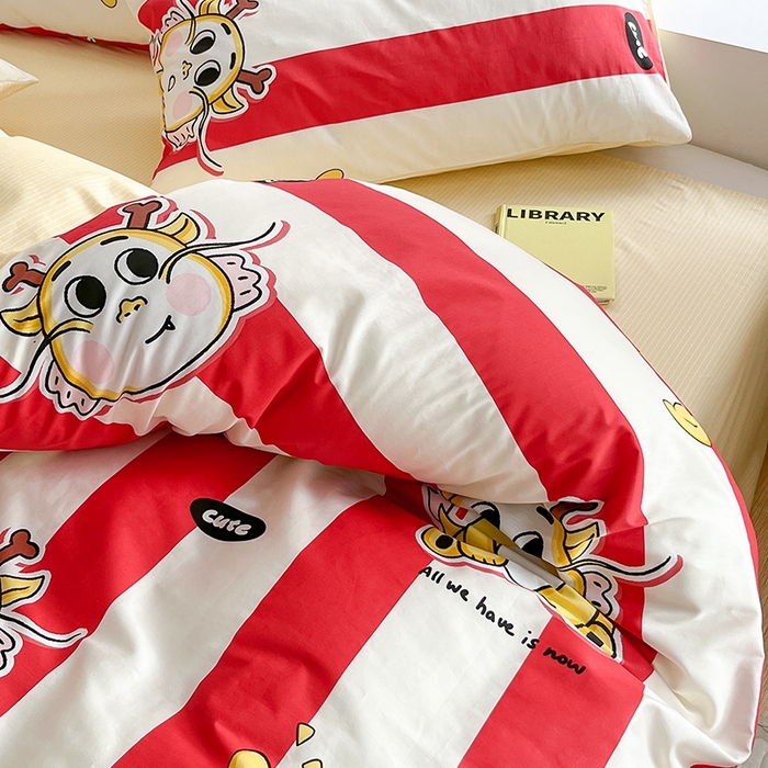 91家纺网 家纺一手货源 找家纺 麦伦家居 2024春夏新品ins小清新卡通全棉四件套 潮流龙宝