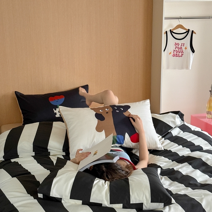 91家纺网 家纺一手货源 找家纺 圆岛家纺 2024新款春夏40支趣味全棉数码印花四件套 伙伴熊