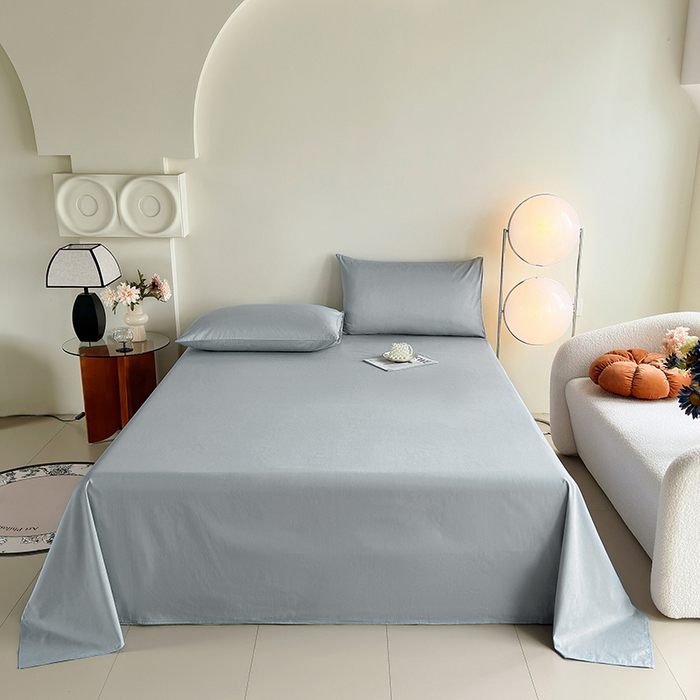 91家纺网 家纺一手货源 找家纺 寝柔家纺 2024新款40S全棉斜纹13372纯棉纯色套件单品-单床单  （风格一） 兰灰