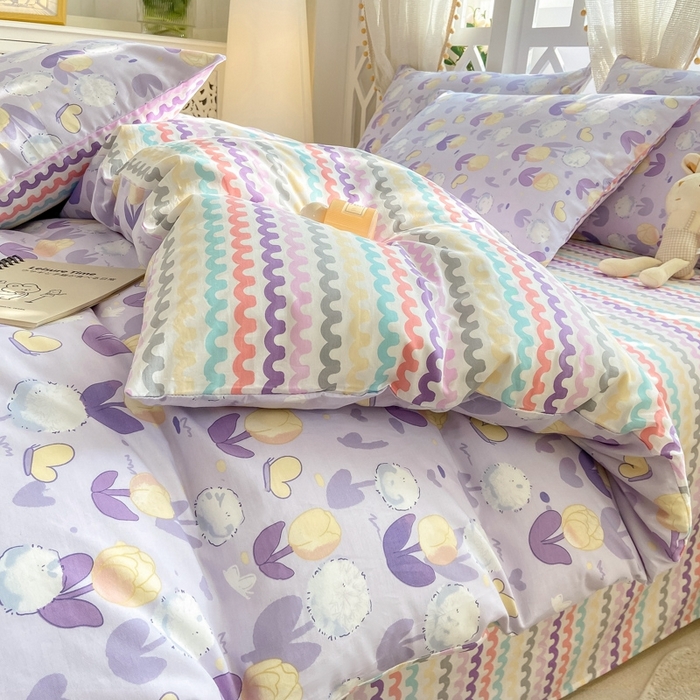 91家纺网 家纺一手货源 找家纺 宜家坊 2024新款全棉13070小清新印花四件套-拍摄二 兔个可爱