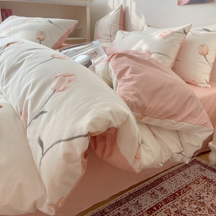 91家纺网 家纺一手货源 找家纺 希文家纺 2024新款全棉13372繁花系列四件套  爱莲