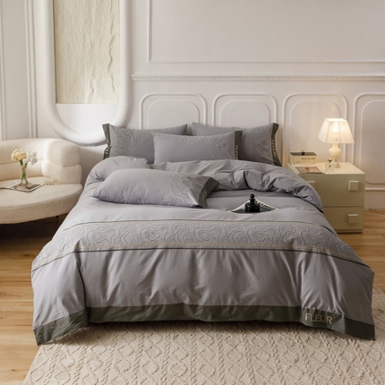 91家纺网 家纺一手货源 找家纺 （总）艾莱家纺  2024新款A类全棉水洗棉加厚绣花四件套-威廉