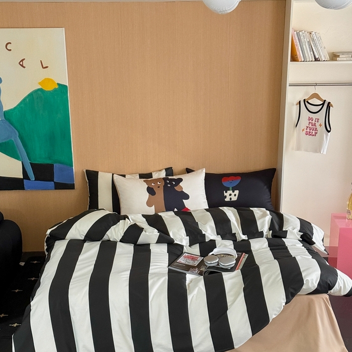 91家纺网 家纺一手货源 找家纺 圆岛家纺 2024新款春夏40支趣味全棉数码印花四件套 伙伴熊