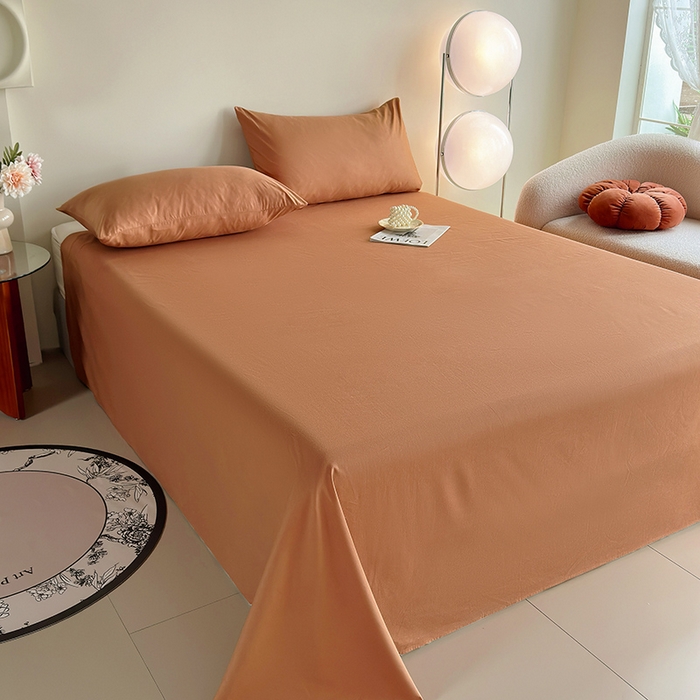 91家纺网 家纺一手货源 找家纺 寝柔家纺 2024新款40S全棉斜纹13372纯棉纯色套件单品-单床单  （风格一） 中咖