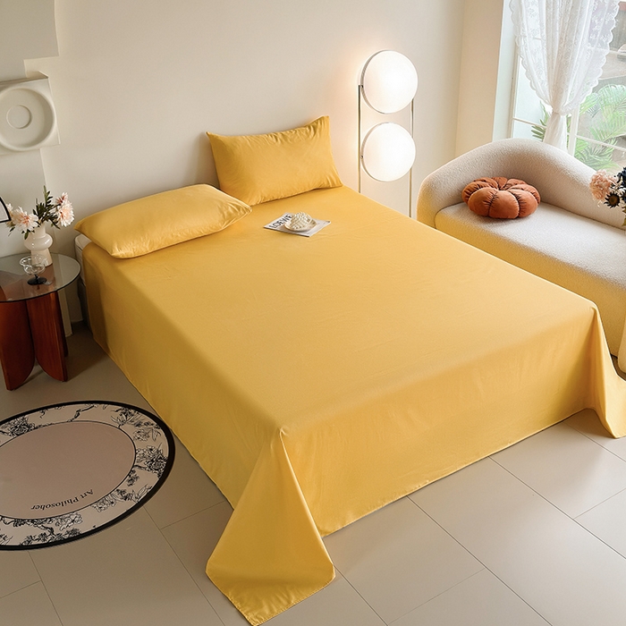 91家纺网 家纺一手货源 找家纺 寝柔家纺 2024新款40S全棉斜纹13372纯棉纯色套件单品-单床单  （风格一） 暖黄