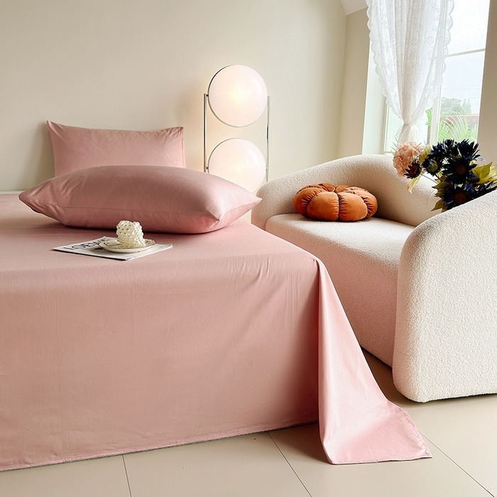 91家纺网 家纺一手货源 找家纺 寝柔家纺 2024新款40S全棉斜纹13372纯棉纯色套件单品-单床单  （风格一） 豆沙