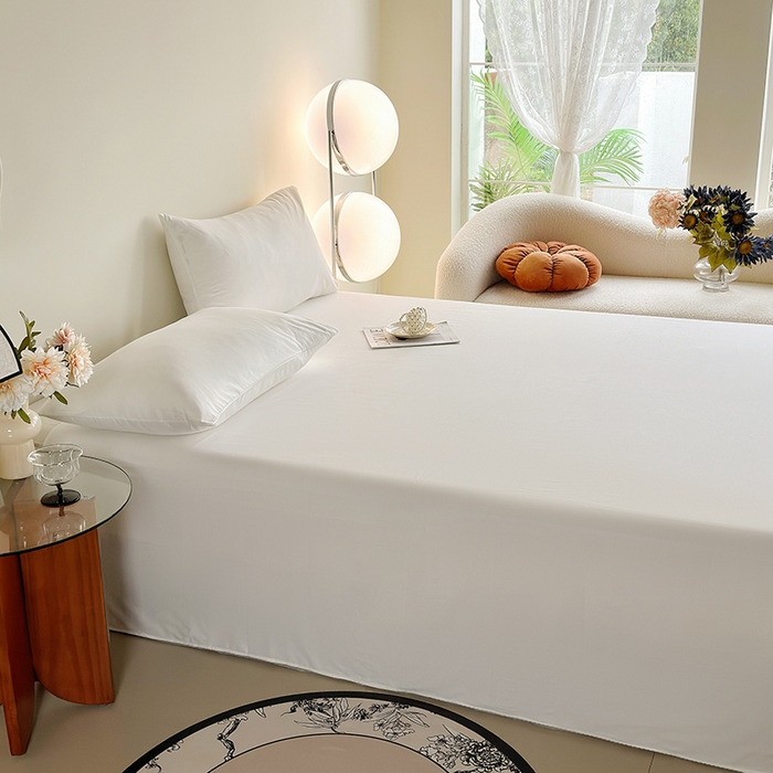 91家纺网 家纺一手货源 找家纺 寝柔家纺 2024新款40S全棉斜纹13372纯棉纯色套件单品-单床单  （风格一） 白色