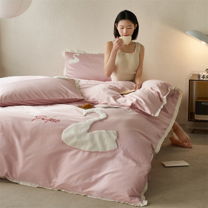 91家纺网 家纺一手货源 找家纺 （总）云胡 2024新款50s双股新疆长绒棉刺绣四件套 -你好大鹅