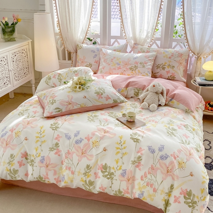 91家纺网 家纺一手货源 找家纺 宜家坊 2024新款全棉喷气13070小清新印花四件套-拍摄二 浮春绘