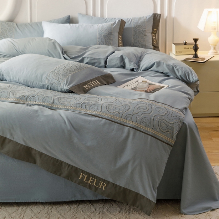 91家纺网 家纺一手货源 找家纺 艾莱家纺  2024新款A类全棉水洗棉加厚绣花四件套 威廉-宾利兰