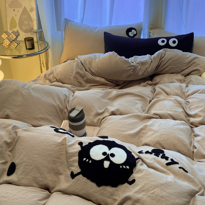 91家纺网 家纺一手货源 找家纺 葡萄家 2024新款超柔水洗棉毛巾绣四件套 毛巾绣水洗棉-奶茶煤球