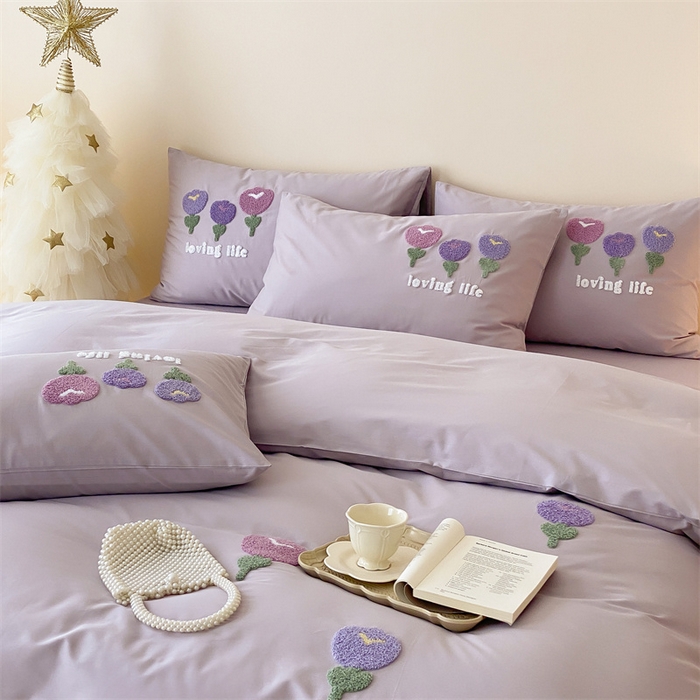 91家纺网 家纺一手货源 找家纺 荣轩家居 2024新款亲肤舒适全棉精梳棉卡通系列四件套 朵朵郁金香-子