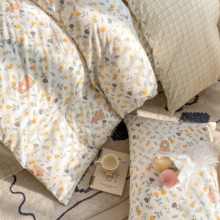 91家纺网 家纺一手货源 找家纺 （总）宜家坊 2024新款全棉喷气13070小清新印花四件套-拍摄二