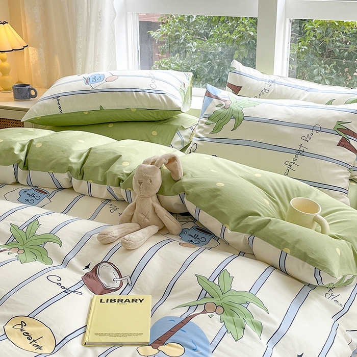 91家纺网 家纺一手货源 找家纺 麦伦家居 2024春夏新品ins小清新卡通全棉四件套 度假时光