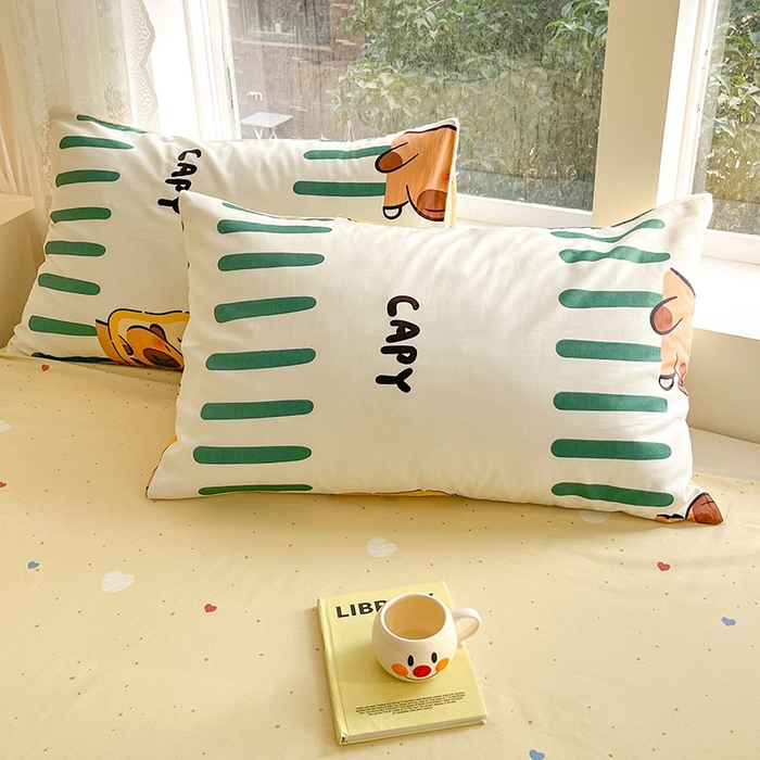 91家纺网 家纺一手货源 找家纺 麦伦家居 2024春夏新品ins小清新卡通全棉四件套 卡皮巴拉