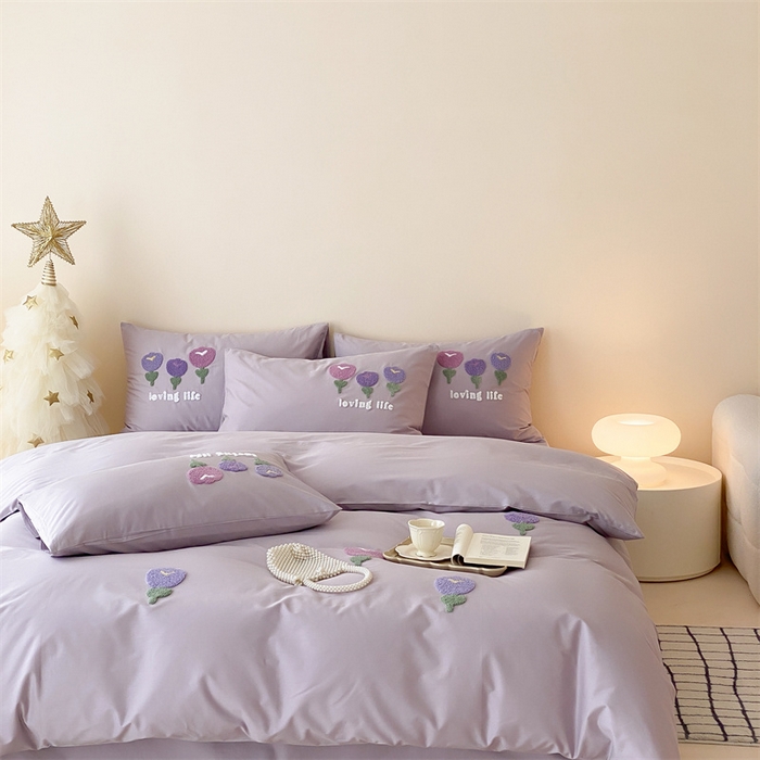 91家纺网 家纺一手货源 找家纺 荣轩家居 2024新款亲肤舒适全棉精梳棉卡通系列四件套 朵朵郁金香-子