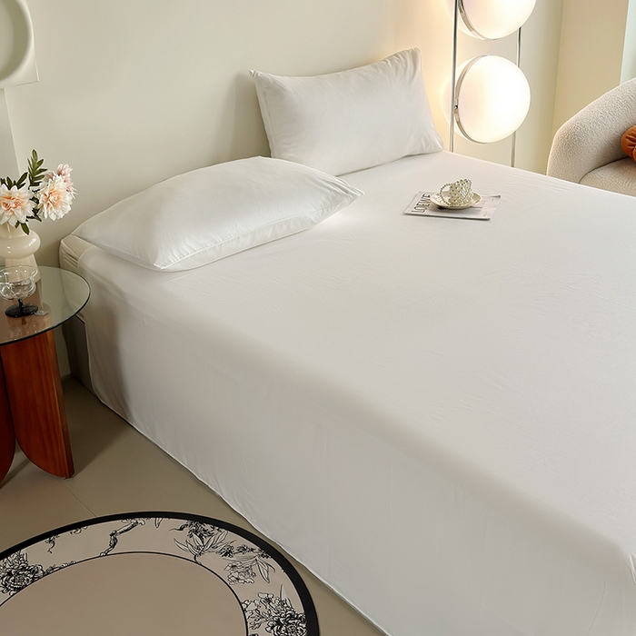 91家纺网 家纺一手货源 找家纺 寝柔家纺 2024新款40S全棉斜纹13372纯棉纯色套件单品-单床单  （风格一） 白色