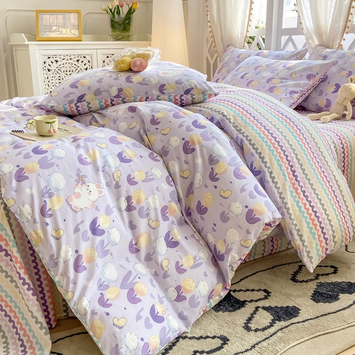 91家纺网 家纺一手货源 找家纺 宜家坊 2024新款全棉13070小清新印花四件套-拍摄二 兔个可爱