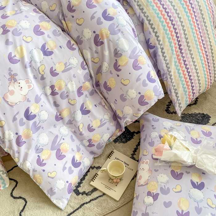 91家纺网 家纺一手货源 找家纺 宜家坊 2024新款全棉13070小清新印花四件套-拍摄二 兔个可爱