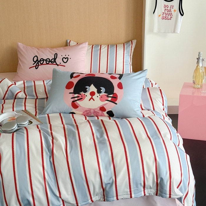 91家纺网 家纺一手货源 找家纺 圆岛家纺 2024新款春夏40支趣味全棉数码印花四件套 小奶猫