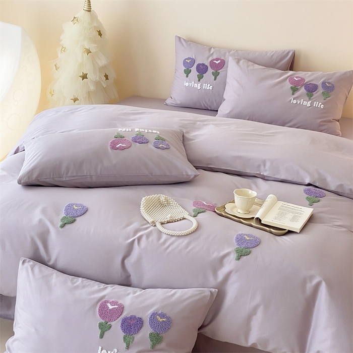 91家纺网 家纺一手货源 找家纺 荣轩家居 2024新款亲肤舒适全棉精梳棉卡通系列四件套 朵朵郁金香-子